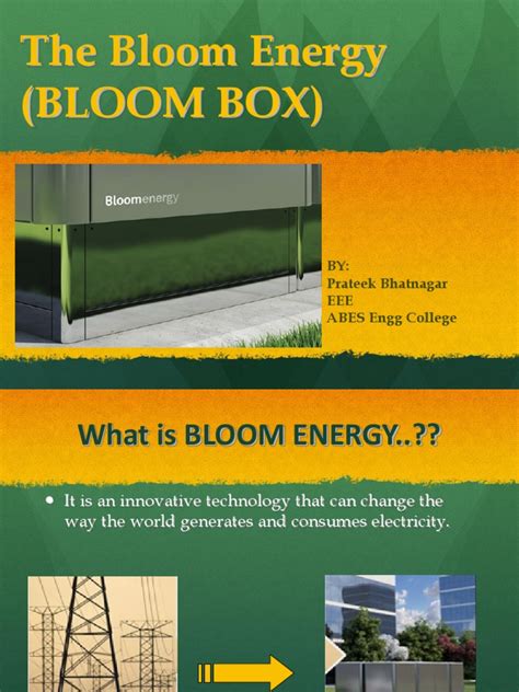 bloom box electricity generator ppt|The Bloom Energy (Bloom Box) : BY: Prateek .